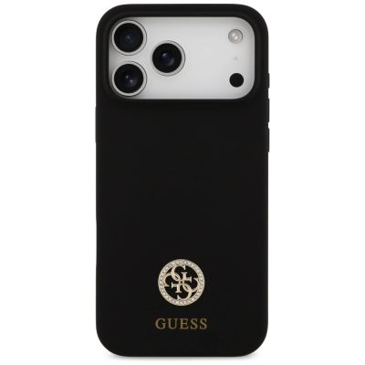 3. Etui Guess Silicone Logo Strass 4G MagSafe na iPhone 17 Pro Max - czarne