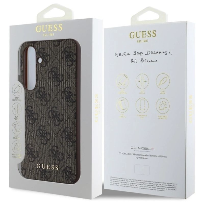 8. Guess GUHCS24FEG4GFBR S24 FE S721         brązowy/brown hardcase 4G Metal Gold Logo