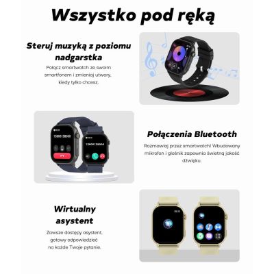 16. Smartwatch Damski GRAVITY GT15-11 Granatowy Pasek Silikonowy + Złota Bransoleta