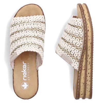 4. Klapki damskie na koturnie beżowe Rieker 629X8-60