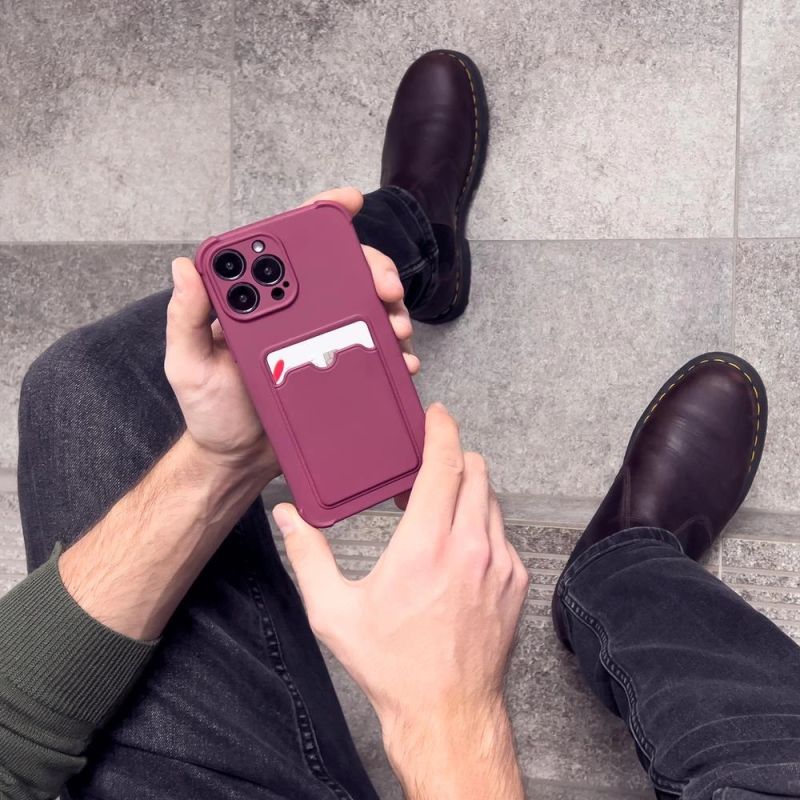 9. Card Armor Case etui pokrowiec do iPhone 13 mini portfel na kartę silikonowe pancerne etui Air Bag malinowy