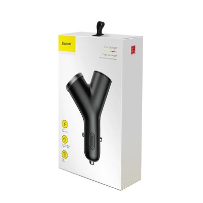 9. Baseus Y Type Car Charger ładowarka samochodowa 2x USB + gniazdo zapalniczki 3.4A czarny (CCALL-YX01)