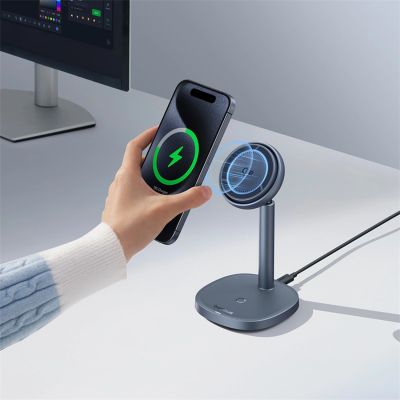 8. Ładowarka indukcyjna Baseus Orbit 2 Pro MagSafe Qi2 20W 2 w 1 z chłodzeniem - szara