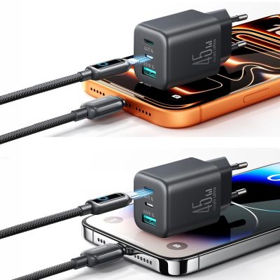 10. Ładowarka sieciowa Joyroom JR-TO1 GaN 45 USB-C Lightning USB-A - czarna