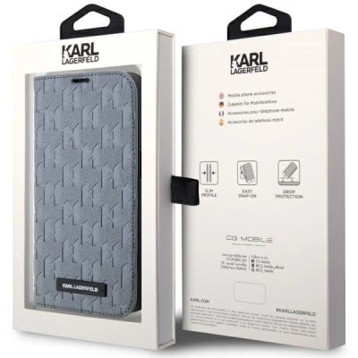 7. Etui Karl Lagerfeld Saffiano Monogram na iPhone 14 Pro - srebrne