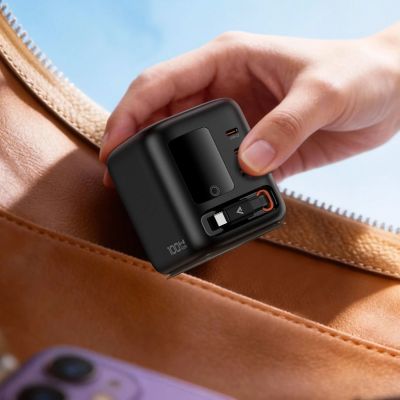 7. Ładowarka biurkowa Acefast Z10 GaN 100 W 3xUSB ze zwijanym kablem USB-C i wyświetlaczem TFT - czarna