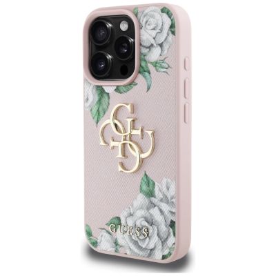 2. Etui Guess Grained Roses Big 4G logo na iPhone 16 Pro Max - różowe