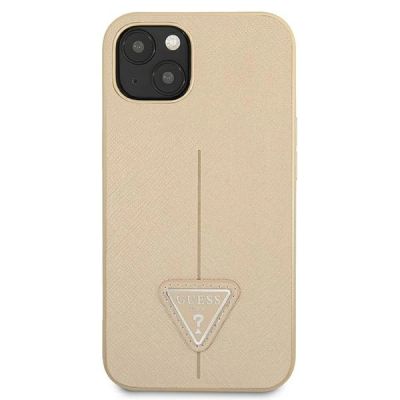 3. Etui Guess Saffiano Triangle Logo na iPhone 13 mini - beżowe