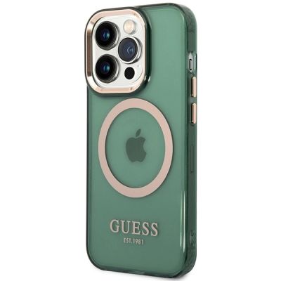 2. Etui Guess Gold Outline Translucent MagSafe na iPhone 14 Pro - zielone