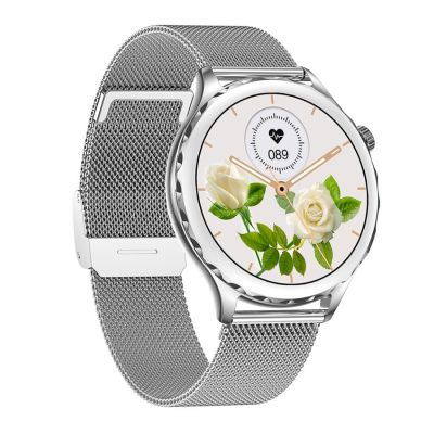 5. Smartwatch Damski Rubicon RNCF02-1 Srebrno-Srebrny + Czarny Silikonowy Pasek