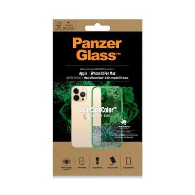 6. Etui PanzerGlass ClearCase antybakteryjne z certyfikatem Military Grade na iPhone 13 Pro Max - przezroczysto-zielone