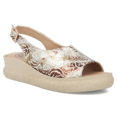 Skórzane sandały damskie na koturnie złote Filippo  DS7581