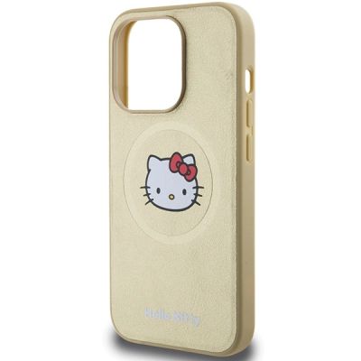 6. Etui Hello Kitty Leather Kitty Head MagSafe na iPhone 15 Pro Max - złote