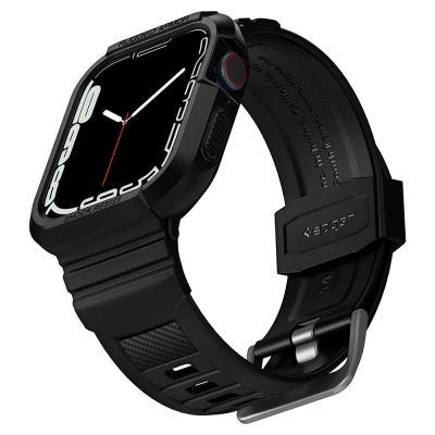 8. Etui z paskiem Spigen Rugged Armor Pro na Apple Watch 4 / 5 / 6 / 7 / 8 / SE (44/45 mm) - czarne