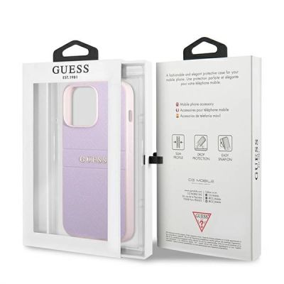 8. Etui Guess Saffiano Hot Stamp & Metal Logo na iPhone 13 Pro / iPhone 13 - fioletowe