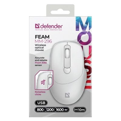 3. DEFENDER MYSZ FEAM MM-296 RF SILENT BIAŁA