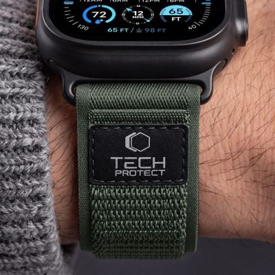8. Pasek Tech-Protect Nylon Elite na Apple Watch 44 / 45 / 46 / 49 mm - zielono-pomarańczowy