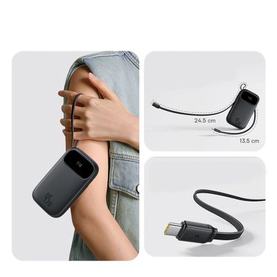 10. Powerbank Baseus EnerFill FC31 QPow3 10000mAh 45W z wyświetlaczem cyfrowym z 2 wbudowanymi kablami USB-C - czarny