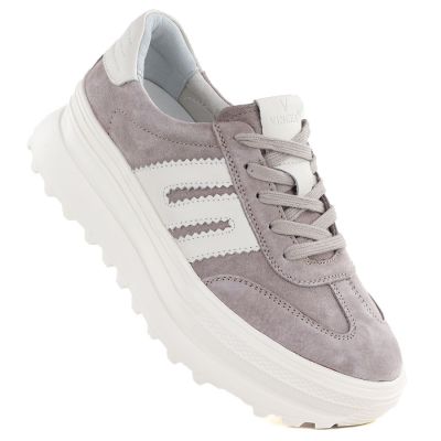 Skórzane półbuty damskie na platformie beżowe Vinceza 79614