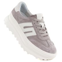 Skórzane półbuty damskie na platformie beżowe Vinceza 79614