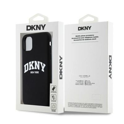 4. Etui DKNY Liquid Silicone White Printed Logo MagSafe na iPhone 11 / Xr - czarne