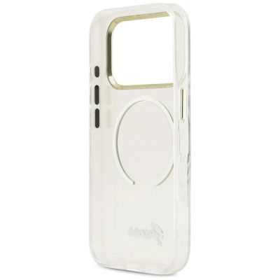 7. Etui Guess IML Script Metal MagSafe na iPhone 17 Pro - przezroczyste