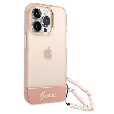 3. Etui Guess Translucent Pearl Strap na iPhone 14 Pro - różowe
