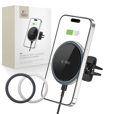 Uchwyt Tech-Protect A2 samochodowy na telefon z ładowarką indukcyjną MagSafe 15W na kratkę nawiewu - czarny