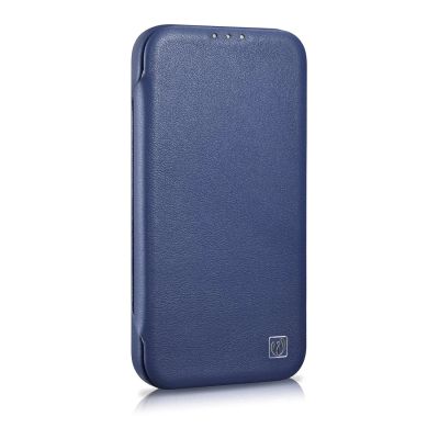 5. iCarer CE Premium Leather Folio Case skórzane etui iPhone 14 Plus z klapką magnetyczne MagSafe niebieski (WMI14220715-BU)