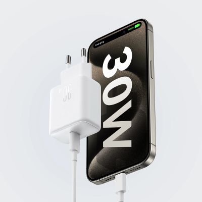 10. Ładowarka Joyroom JR-TCF24 sieciowa USB-C PD 30W QC SFC - biała + kabel USB-C 1m