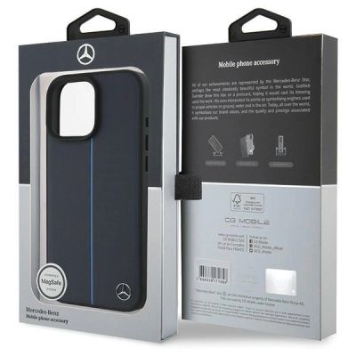 8. Etui Mercedes MB Blue Line Leather MagSafe na iPhone 16 Pro Max - granatowe