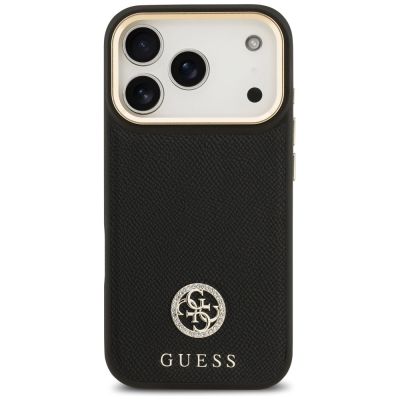 3. Etui Guess Grained Strass Logo MagSafe na iPhone 17 Pro - czarne