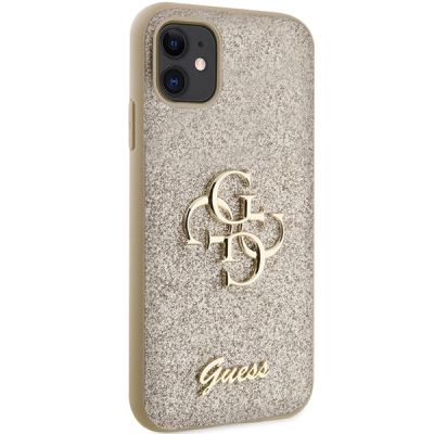 4. Etui Guess Glitter Script Big 4G na iPhone 11 / Xr - złote