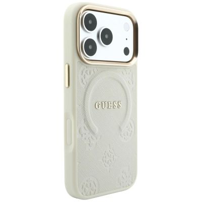 4. Etui Guess Saffiano Peony & Ring MagSafe na iPhone 18 Pro / 17 Pro - beżowe