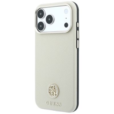 2. Etui Guess Grained Round Strass Logo MagSafe na iPhone 18 Pro / 17 Pro - beżowe