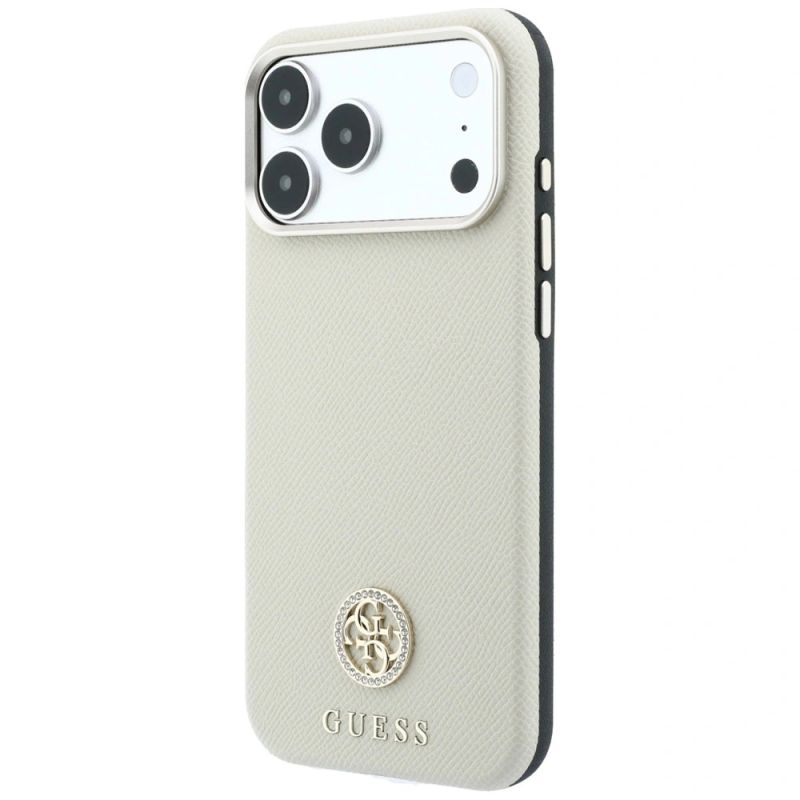2. Etui Guess Grained Round Strass Logo MagSafe na iPhone 18 Pro / 17 Pro - beżowe