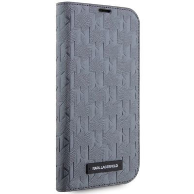 5. Etui Karl Lagerfeld Saffiano Monogram na iPhone 14 Pro Max - srebrne
