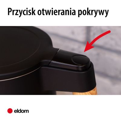 5. ELDOM CZAJNIK BEZPRZEWODOWY Z REGULACJĄ TEM. C550 CZARNY 5 ZAPISANYCH PROGRAMÓW: 40, 70, 80, 90, 100°C (TWORZYWO + STAL SZLAC