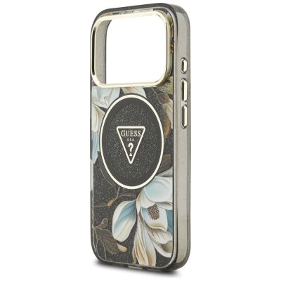 6. Etui Guess IML Glitter Flowers Triangle MagSafe na iPhone 18 Pro Max / 17 Pro Max - czarne