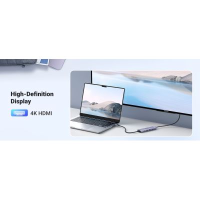 5. Ugreen Wielofunkcyjny HUB 5w1 USB-C  - HDMI 1.4 / 3 x USB-A / USB-C PD 100W CM511 - szary