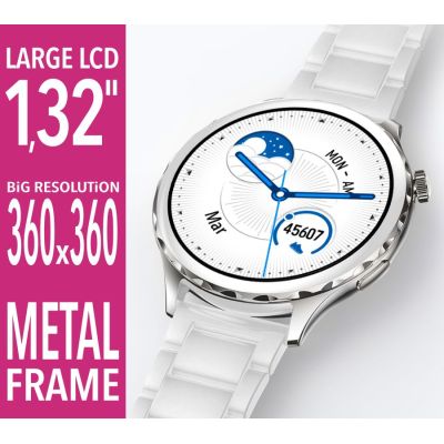 7. Smartwatch Damski Rubicon RNCF02-1 Srebrno-Srebrny + Czarny Silikonowy Pasek