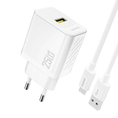Ładowarka sieciowa Dudao A27STEU 25W GaN USB-A z kablem USB-A - USB-C - biała
