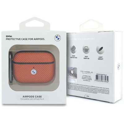 4. Etui BMW Textured Sign Kevlar Metal Logo na AirPods Pro 3 - pomarańczowe