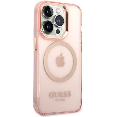 4. Etui Guess Gold Outline Translucent MagSafe na iPhone 14 Pro Max - różowe