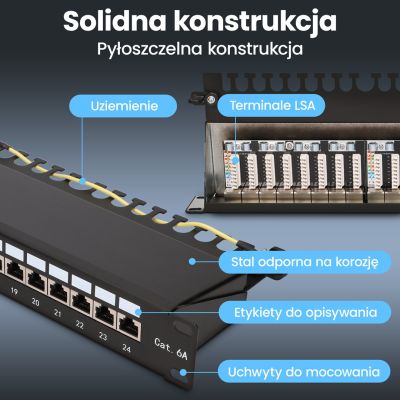 8. Extralink CAT6A STP | Patchpanel | 24 porty