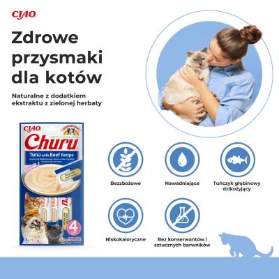 2. INABA Churu Tuńczyk z wołowiną - przysmak dla kota - 4x14 g