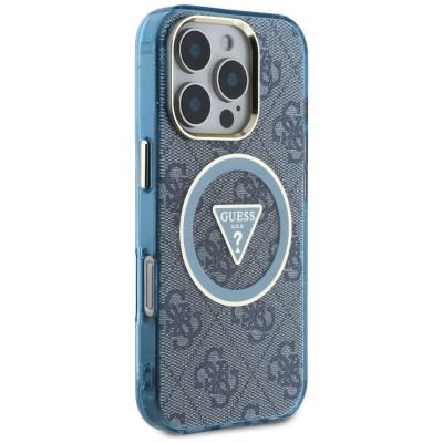 4. Etui Guess IML Metal Glitter 4G Circle Triangle MagSafe na iPhone 16 Pro - niebieskie