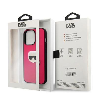 8. Etui Karl Lagerfeld Leather Ikonik Karl's Head Metal na iPhone 13 Pro / 13 6,1" - różowe