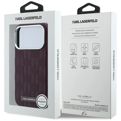8. Etui Karl Lagerfeld Grained Mono Resin Logo MagSafe na iPhone 17 Pro Max / 18 Pro Max - burgundowe