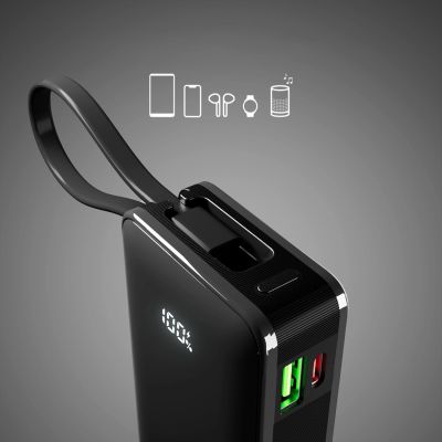 6. Powerbank SBS 10000 mAh 20W z wbudowanym kablem USB-C i wyświetlaczem cyfrowym - czarny